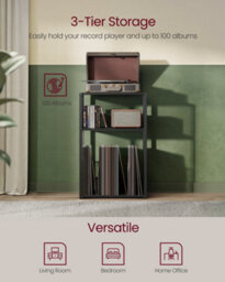 LEDREM Record Player Stand, 3-Tier Side Table, Vinyl Record Storage Up To 100 Albums, End Table For Living Room, Bedroom - thumbnail 6