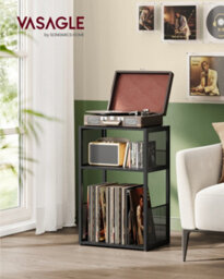 Vasagle Record Player Stand, 3-Tier Side Table, Vinyl Record Storage Up To 100 Albums, End Table For Living Room, Bedroom