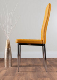 Furniturebox Uk Santorini Brown Wood Effect Round Dining Table & 6 Mustard Milan Chrome Leg Chairs - thumbnail 7