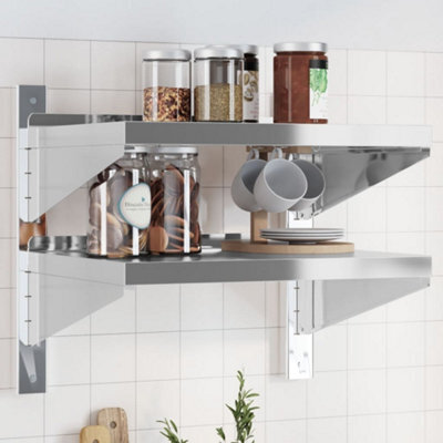 Berkfield 2-Tier Wall Shelf 50X40X60 Cm Silver Stainless Steel - image 1