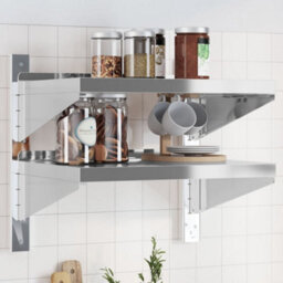 Berkfield 2-Tier Wall Shelf 50X40X60 Cm Silver Stainless Steel - thumbnail 1