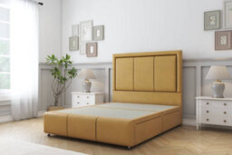 "Comfort Savoy Mustard Plush Divan Bed Set 2 Drawers Left Side - 26"" Strutted & 12"" Footboard 4' Small Double" - thumbnail 3