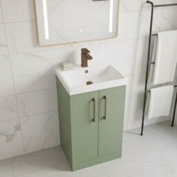 Balterley Bramshall Modern Bathroom 2 Soft Close Door & Mid-Edge Vanity Unit Basin, Satin Green, 500mm - thumbnail 4