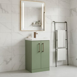 Balterley Bramshall Modern Bathroom 2 Soft Close Door & Mid-Edge Vanity Unit Basin, Satin Green, 500mm - thumbnail 3