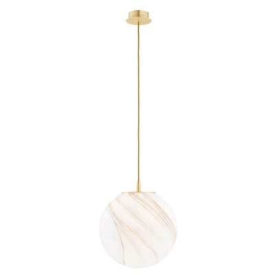 Luminosa Lighting Luminosa Almiros 30Cm Globe Pendant Ceiling Light White-Brown (Marble Colour), Brushed Brass, Gold Wire - image 1