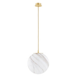 Luminosa Lighting Luminosa Almiros 30Cm Globe Pendant Ceiling Light White-Brown (Marble Colour), Brushed Brass, Gold Wire - thumbnail 2