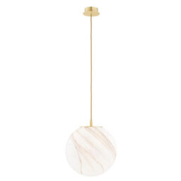 Luminosa Lighting Luminosa Almiros 30Cm Globe Pendant Ceiling Light White-Brown (Marble Colour), Brushed Brass, Gold Wire