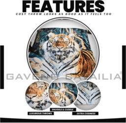 Gc Gaveno Cavailia 3D Wildlife Tiger 150X200Cm Cosy Fleece Bed Throw, Fluffy Throw Blanket For Bed - thumbnail 2
