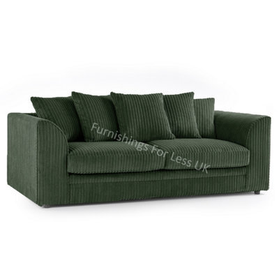 Furnishings For Less UK Luxor Jumbo Cord Green Fabric 3 Seater Sofa - image 1
