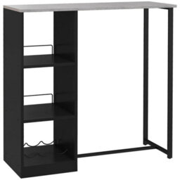 Breakfast Bar Table With 3-Tier Storage Shelf And Wine Rack, Black - thumbnail 1