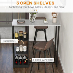 Breakfast Bar Table With 3-Tier Storage Shelf And Wine Rack, Black - thumbnail 5