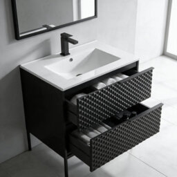 Bathroom City Elvia 600mm Black Bathroom Vanity Unit & Basin Set - Diamond Front, Floor Standing Or Wall Hung - Black Handle - thumbnail 3