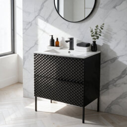 Bathroom City Elvia 600mm Black Bathroom Vanity Unit & Basin Set - Diamond Front, Floor Standing Or Wall Hung - Black Handle - thumbnail 1