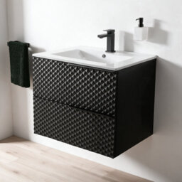 Bathroom City Elvia 600mm Black Bathroom Vanity Unit & Basin Set - Diamond Front, Floor Standing Or Wall Hung - Black Handle - thumbnail 5