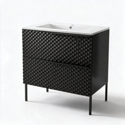 Bathroom City Elvia 600mm Black Bathroom Vanity Unit & Basin Set - Diamond Front, Floor Standing Or Wall Hung - Black Handle - thumbnail 4