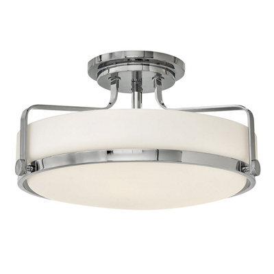 Elegant 3 Bulb Semi Flush Light With Opal Glass And Polished Chrome Finish