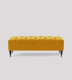 90Cm Safar Ottoman Bench With Storage And Turned Wooden Legs- Plush Velvet Shoes Bench - Mustard Gold Chesterfield Storage Bench - thumbnail 3