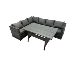 Fimous Outdoor Pe Rattan Sofa Set With Dining Table Patio Garden Furniture Sets Dark Grey Mixed - thumbnail 1