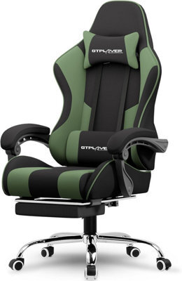 Gtplayer Fabric Gaming Chair With Footrest, Massage Ergonomic Computer Chairs Height Adjustable Heavy Duty Pc Chair, Green - image 1