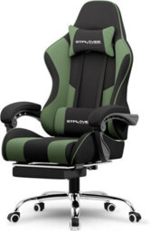 Gtplayer Fabric Gaming Chair With Footrest, Massage Ergonomic Computer Chairs Height Adjustable Heavy Duty Pc Chair, Green - thumbnail 1