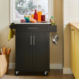 Sobuy Fkw110-Sch, Kitchen Cabinet Kitchen Storage Trolley Cart With Stainless Steel Worktop, Black,w78Xd46Xh90 - thumbnail 2