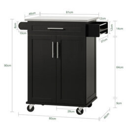 Sobuy Fkw110-Sch, Kitchen Cabinet Kitchen Storage Trolley Cart With Stainless Steel Worktop, Black,w78Xd46Xh90 - thumbnail 3