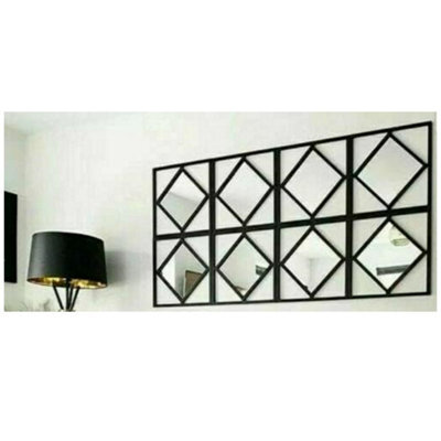 Set Of 3 40Cm Modern Style Boston Black Wall Art Deco Style Mirrors Square 6