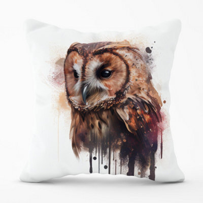 Warren Reed Designer Tawny Owl Face Splashart Light Background Cushions 60Cm X 60Cm - image 1