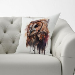 Warren Reed Designer Tawny Owl Face Splashart Light Background Cushions 60Cm X 60Cm - thumbnail 2