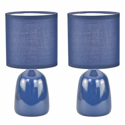 First Choice Lighting Cleo Set Of 2 Navy Blue Ceramic 26Cm Lamps With Shades - image 1