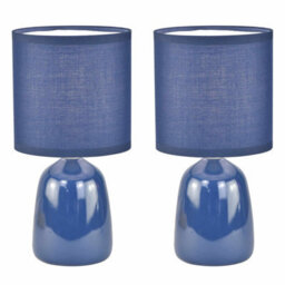 First Choice Lighting Cleo Set Of 2 Navy Blue Ceramic 26Cm Lamps With Shades