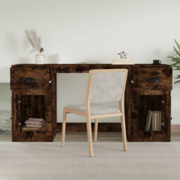 Berkfield Desk With Cabinet Smoked Oak Engineered Wood - thumbnail 3
