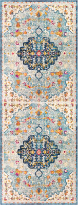 Livabliss Floransa-Vintage Blue Beige Yellow Pink Traditional Boho Living Dining Bedroom Rug 80 X 220 Cm Easy Care, Non Shedding - image 1