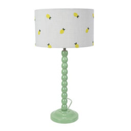 Valuelights Bobbins Sage Green Table Lamp With Lemon Embroidered Drum Lamp Shade And Led Bulb - thumbnail 2