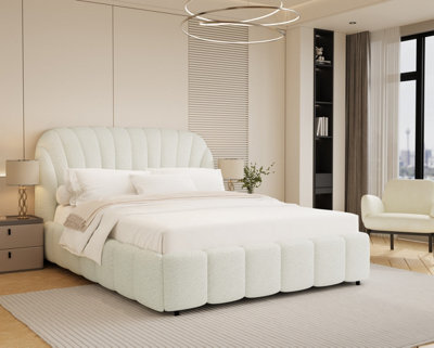 Aurora White Boucle King Size 5Ft Ottoman Storage Bed - image 1