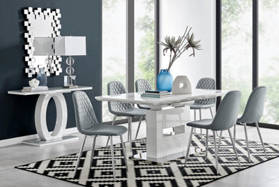Furniturebox Uk Arezzo Large Extending Dining Table And 6 Grey Corona Silver Leg Chairs - image 1