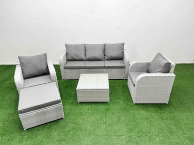 Fimous Pe Rattan Garden Furniture Set Reclining Chair Sofa Lounge Sofa Set Square Coffee Table Big Footstool Light Grey - image 1