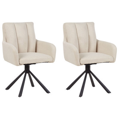 Beliani Set Of 2 Dining Chairs Swivel Sardoal Fabric Beige - image 1