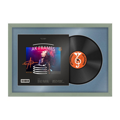 "AK Frames 25X17"" Green Classic Vinyl Record Frame With Pompadour Mount For 12 Inch Lp Cover & Disc - Overlapped Design" - image 1