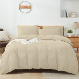 Aspire Homeware Plain Duvet Cover Set Soft Microfibre, Cream, Super King (L)220Cm X (W)260Cm