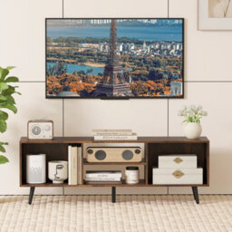 "Costway 120Cm Entertainment Center Mid Century Modern Tv Stand For 55"" Tvs-Brown" - thumbnail 3