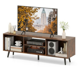 "Costway 120Cm Entertainment Center Mid Century Modern Tv Stand For 55"" Tvs-Brown"