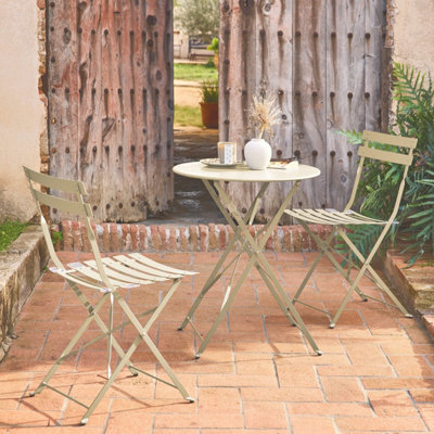 Sweeek - Round Folding Metal Bistro Garden Table With 2 Chairs Beige 60X60X71 Cm - Emilia - image 1