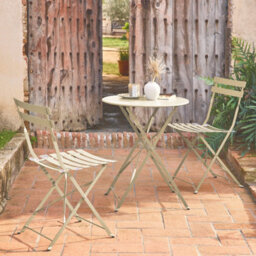 Sweeek - Round Folding Metal Bistro Garden Table With 2 Chairs Beige 60X60X71 Cm - Emilia - thumbnail 1