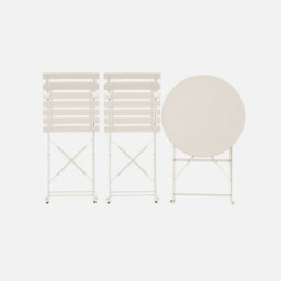 Sweeek - Round Folding Metal Bistro Garden Table With 2 Chairs Beige 60X60X71 Cm - Emilia - thumbnail 2