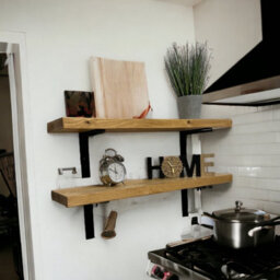 MKGT Rustic Shelf For Wall Shelving Shelf With Brackets 4.5Cm Thick Set Of Kitchen Office Room Deco (Tudor Oak, 120Cm) - thumbnail 8