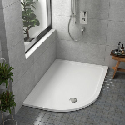 Royal Bathrooms 1200 X 800mm Left Handed Offset Quadrant Stone Shower Enclosure Tray Gloss White 30mm Slimline - image 1