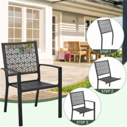 Yaheetech Set Of 2 Black Outdoor Patio Dining Chairs With Slatted Seat - thumbnail 7