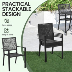 Yaheetech Set Of 2 Black Outdoor Patio Dining Chairs With Slatted Seat - thumbnail 6