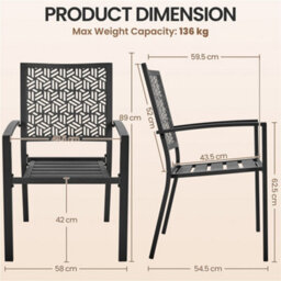 Yaheetech Set Of 2 Black Outdoor Patio Dining Chairs With Slatted Seat - thumbnail 3